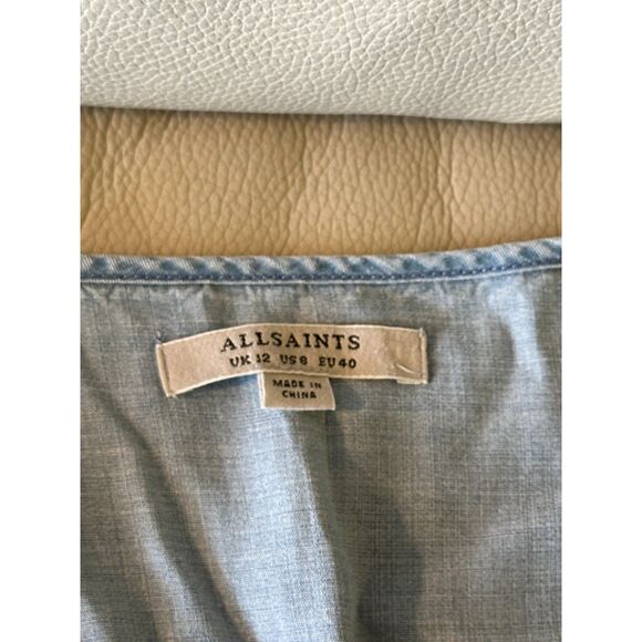 Allsaints Penny Playsuit Denim Color Surplice V-Neck Romper Size 8 - Picture 3 of 8